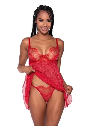 Shimmer Lace & Mesh Babydoll