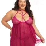 Strappy Lace Mesh Babydoll Magenta