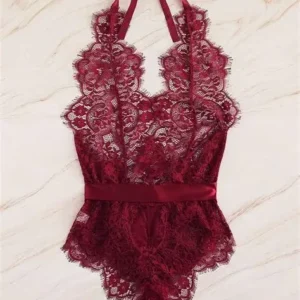 Patterned Lace Halter Teddy | Find Your Own Passion Patterned Lace Halter Teddy