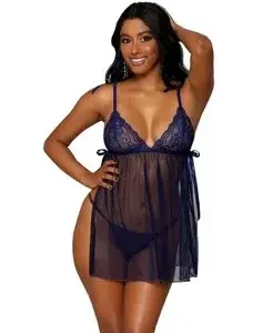 Bow-Tied Babydoll wMatching G-String Navy | Find Your Own Passion Bow-Tied Babydoll wMatching G-String Navy