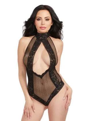 Plunging Fishnet Teddy