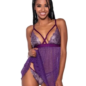 Sparkling Lace Mesh Babydoll Set Purple | Find Your Own Passion Sparkling Lace & Mesh Babydoll Set