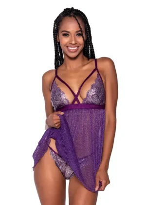 Sparkling Lace & Mesh Babydoll Set