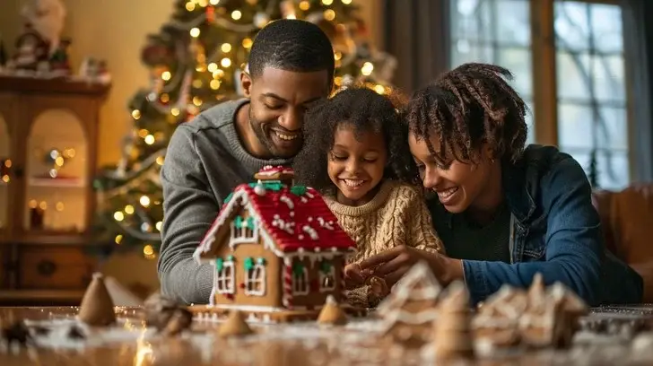 Family Decorating Gingerbread House