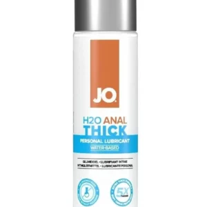 JO H2O Anal Thick water-based personal lubricant spray bottle with orange logo and blue label text','Product image of JO H2O Anal Thick water-based personal lubricant in a white spray can with silver cap','JO H2O Anal Thick water-based lubricant bottle showing orange JO logo and blue “Personal Lubricant” label