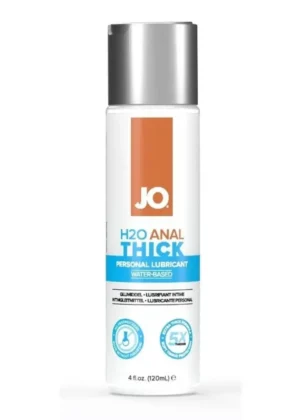 JO H2O Anal Thick water-based personal lubricant spray bottle with orange logo and blue label text','Product image of JO H2O Anal Thick water-based personal lubricant in a white spray can with silver cap','JO H2O Anal Thick water-based lubricant bottle showing orange JO logo and blue “Personal Lubricant” label