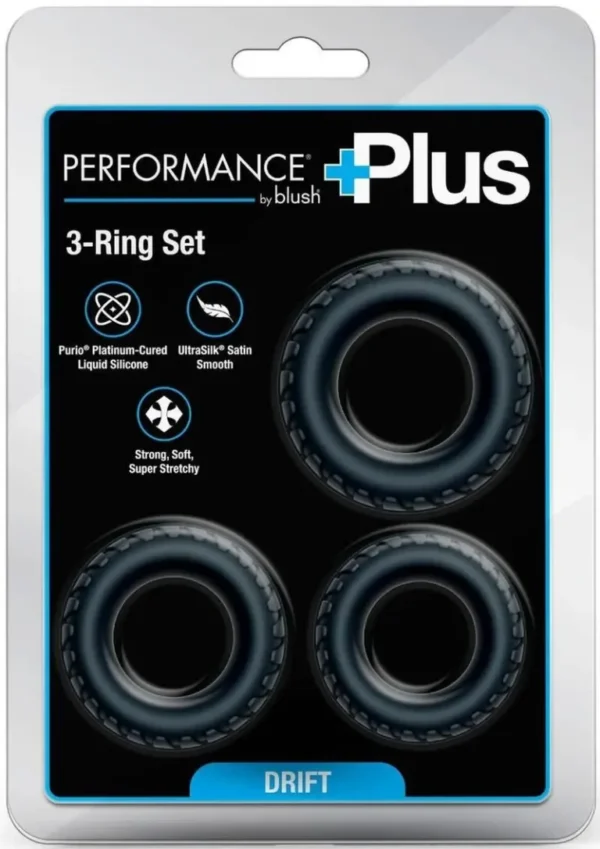 Performance Plus Drift Silicone Cock Rings 3 Piece Set - Black v1