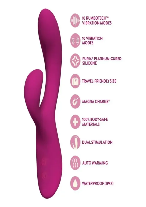 Quinn Rechargeable Silicone Rabbit Vibrator - Burgundy v3