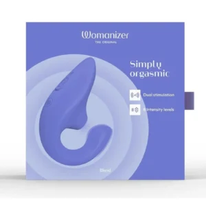 Womanizer Blend Rechargeable Silicone Vibrator with Clitoral Stimulator - Vibrant Blue v1