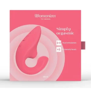 Womanizer Blend Rechargeable Silicone Vibrator with Clitoral Stimulator - Vibrant Rose v1