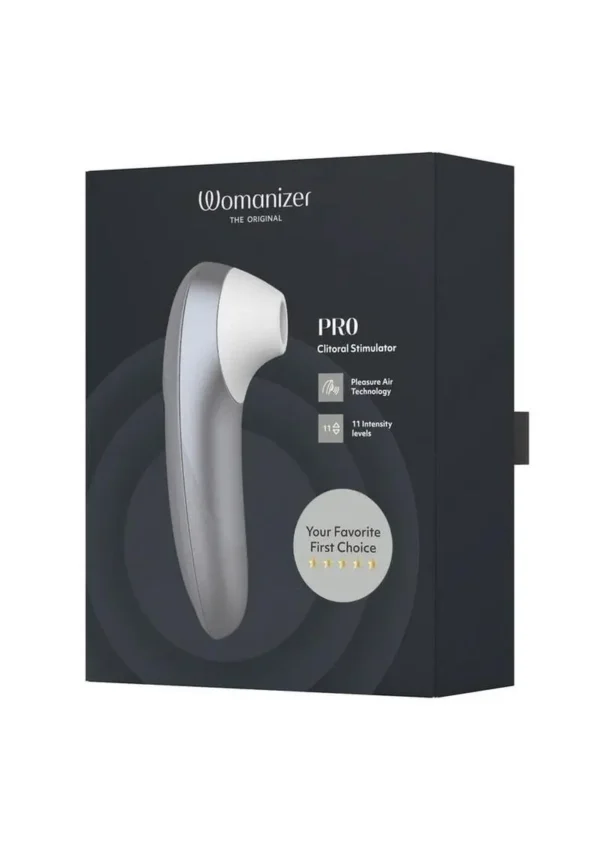 Womanizer Pleasure Air Pro Rechargeable Silicone Air Pulse Clitoral Vibrator - Silver Grey v1